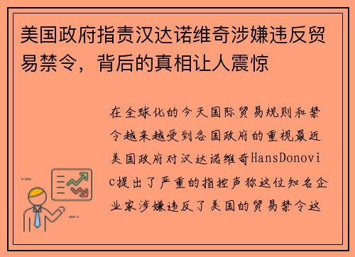 美国政府指责汉达诺维奇涉嫌违反贸易禁令，背后的真相让人震惊